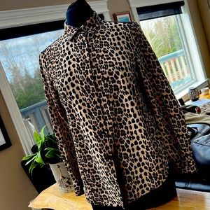 Zara animal print collared blouse with sheer black lace back. Like new.